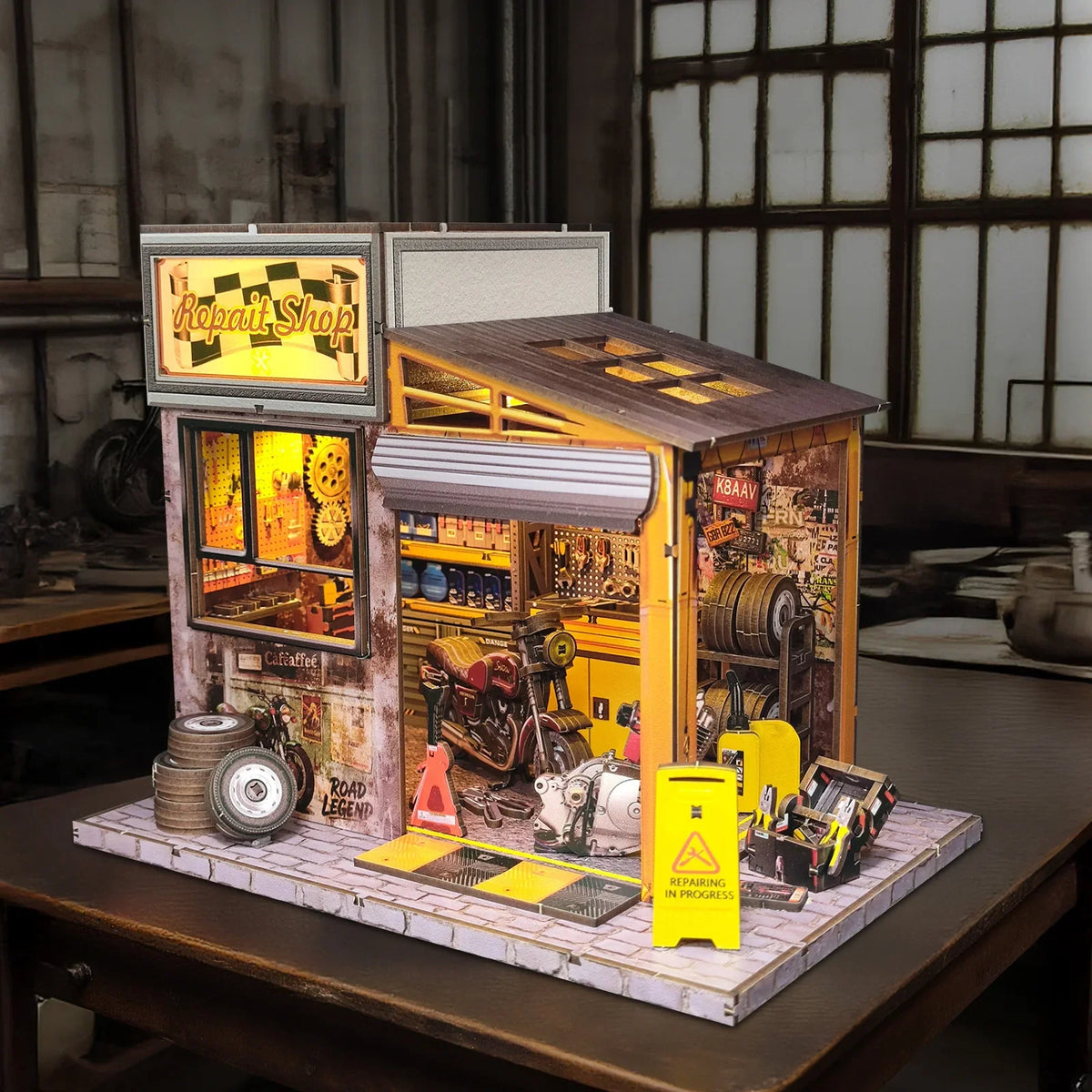 Motorcycle Repair Shop DIY Miniature House Kit