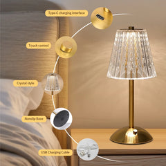 StarGlow Crystal Cordless Table Lamp — Touch Dimmer
