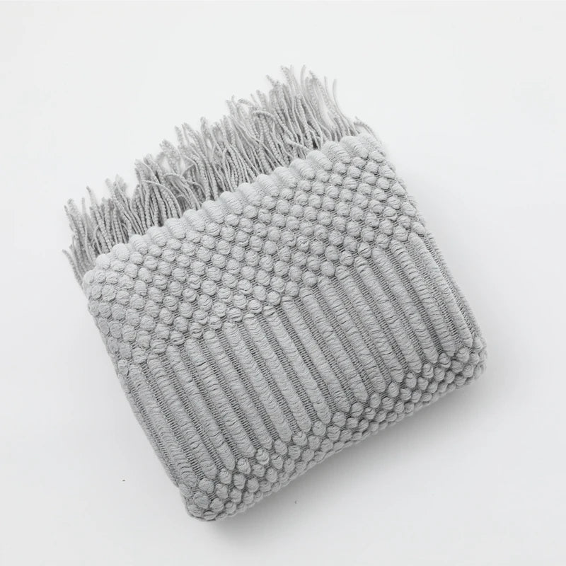 Knit Throw Blanket with Tassels, Chunky Farmhouse Throw for Couch and Bed, Soft Acrylic, 50x68 in