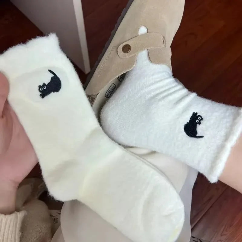 Fuzzy Socks for Women, Cute Cat Cozy Plush Winter Socks, Soft Warm Slipper Socks, 1-3 Pairs