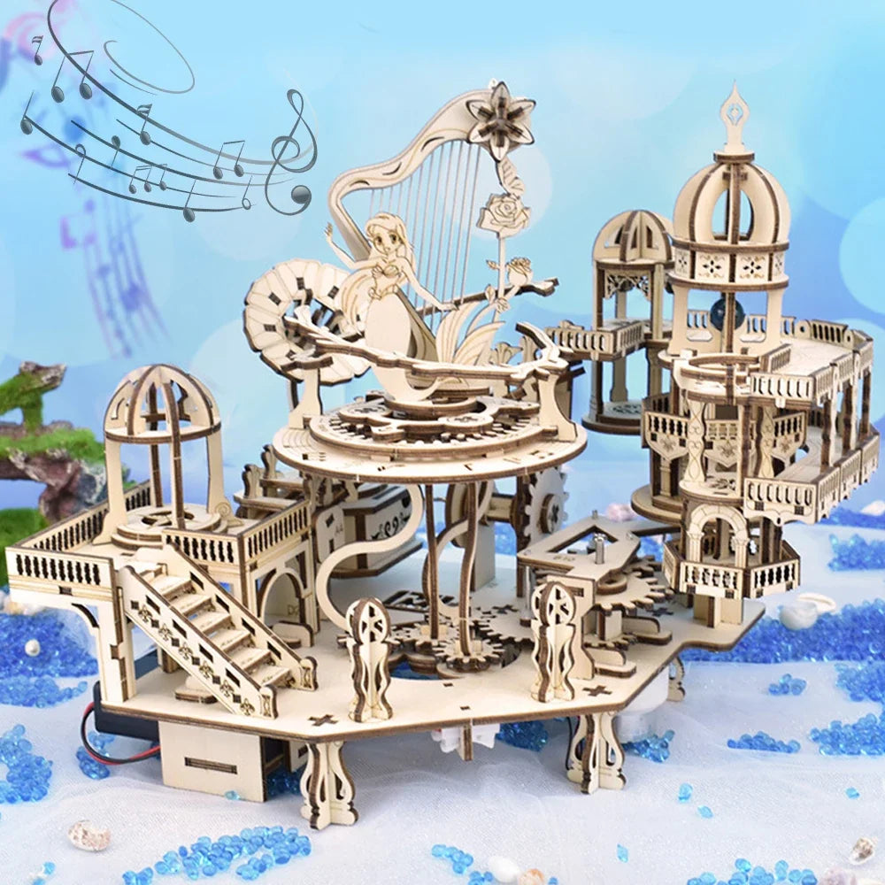 Mystery Island Music Box 3D Wooden Puzzle Kit with Light