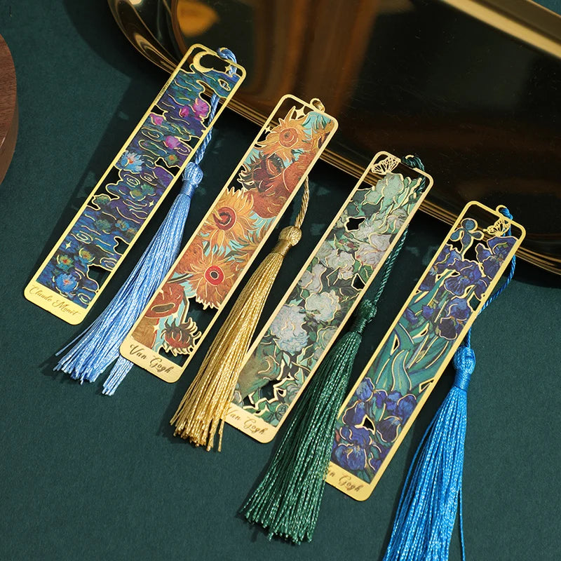 Metal Bookmark with Tassel, Retro Floral Painting Brass Bookmark, Van Gogh Monet Art, Gift for Readers