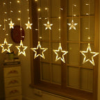 Star Curtain Lights 138 LED, 11.5 ft Christmas Window Fairy Lights, Plug-In US 110V, Warm White