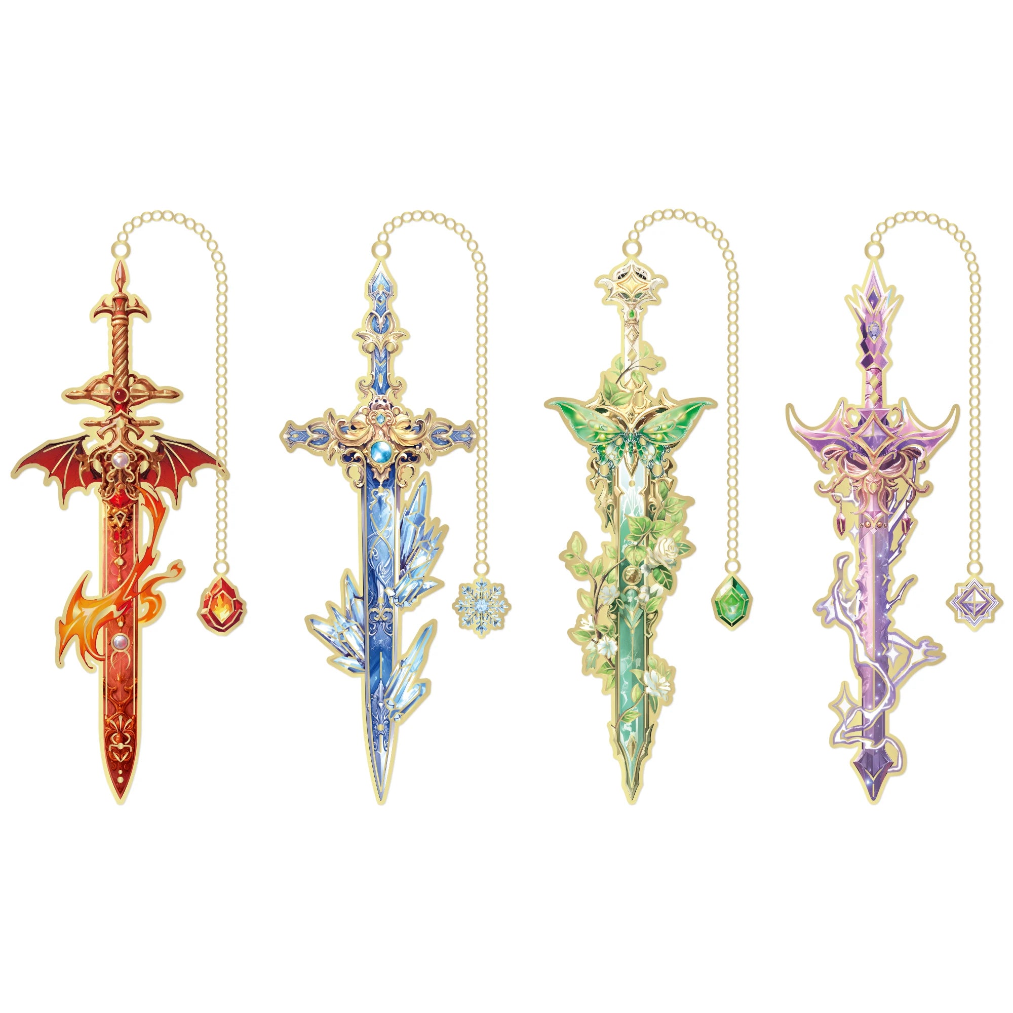 Fantasy Sword Bookmark Set — 4 Metal Bookmarks for Readers