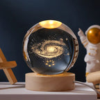 Crystal Ball Night Light 2.4 inch, 3D Galaxy Moon Saturn Lamp with Wood Base, Warm 3000K, Gift