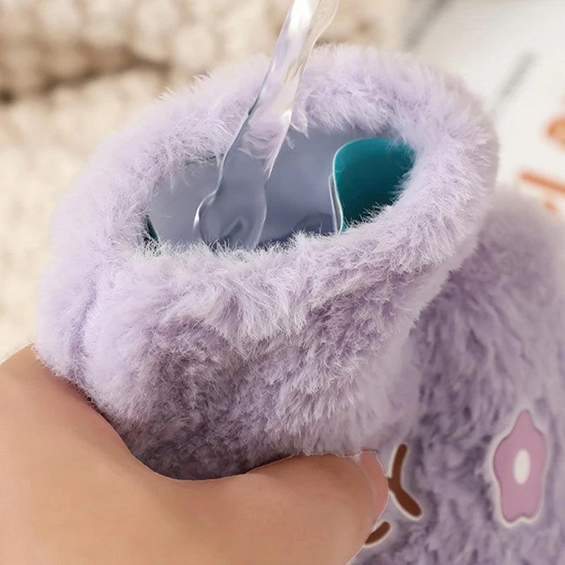 Cute Hot Water Bottle with Plush Cover, Bear Bunny Small Hand Warmer 250ml, Gift