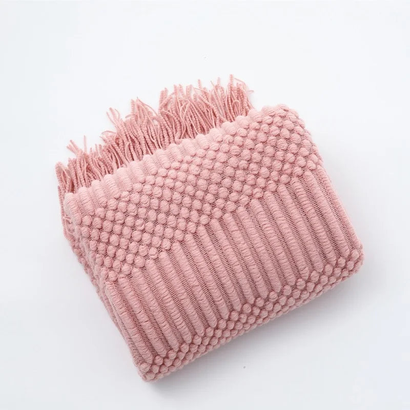 Knit Throw Blanket with Tassels, Chunky Farmhouse Throw for Couch and Bed, Soft Acrylic, 50x68 in
