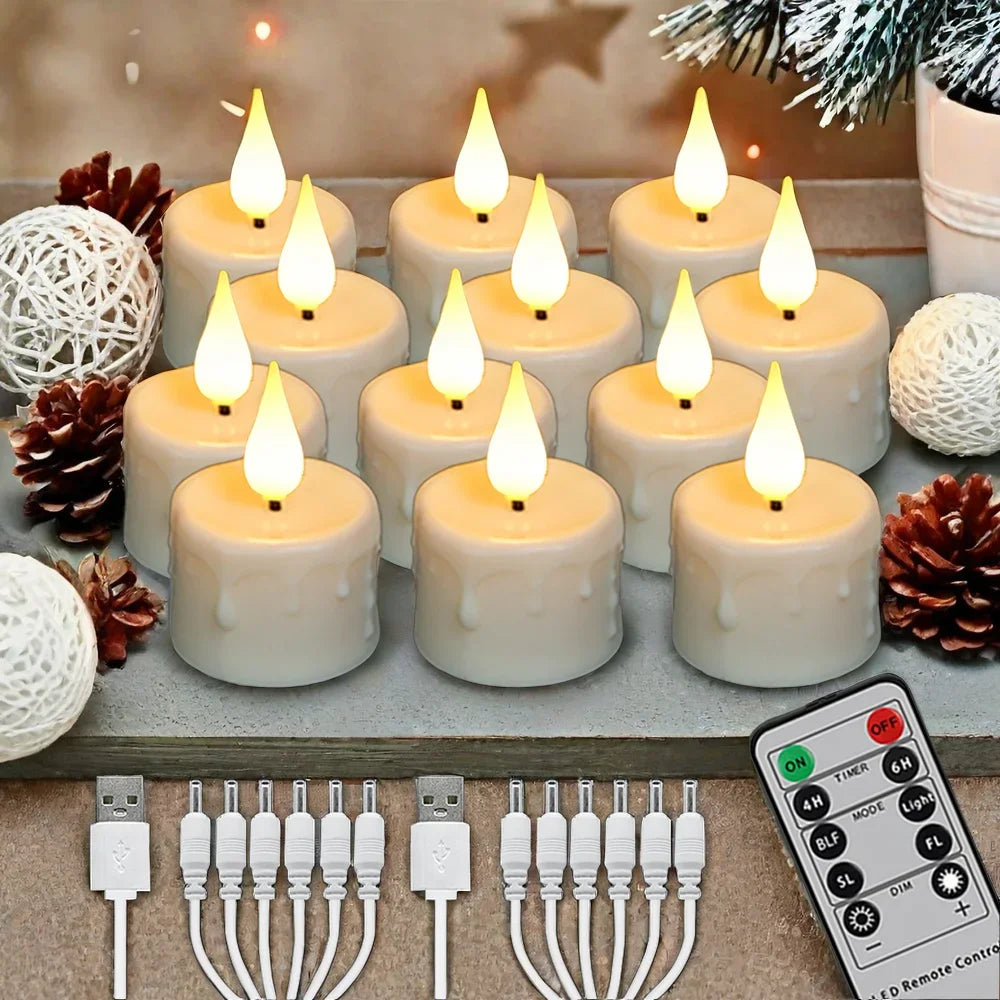 Rechargeable LED Tea Light Candles with Remote, Flameless Tealights USB Charging, Timer, Ivory