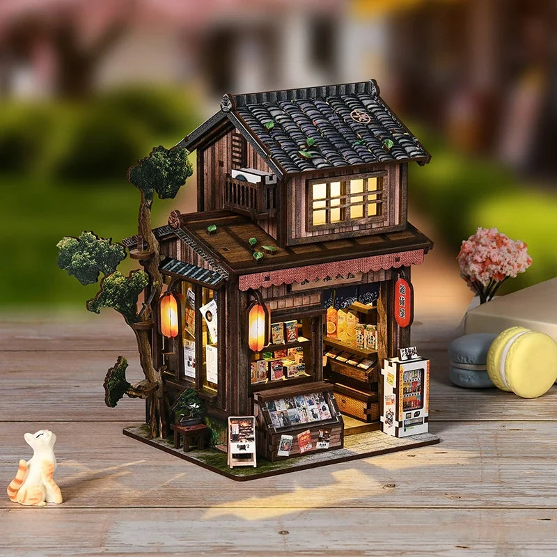 Kasuga Grocery Store DIY Miniature House Kit with LED Lights