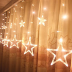 Star Curtain Lights 138 LED, 11.5 ft Christmas Window Fairy Lights, Plug-In US 110V, Warm White