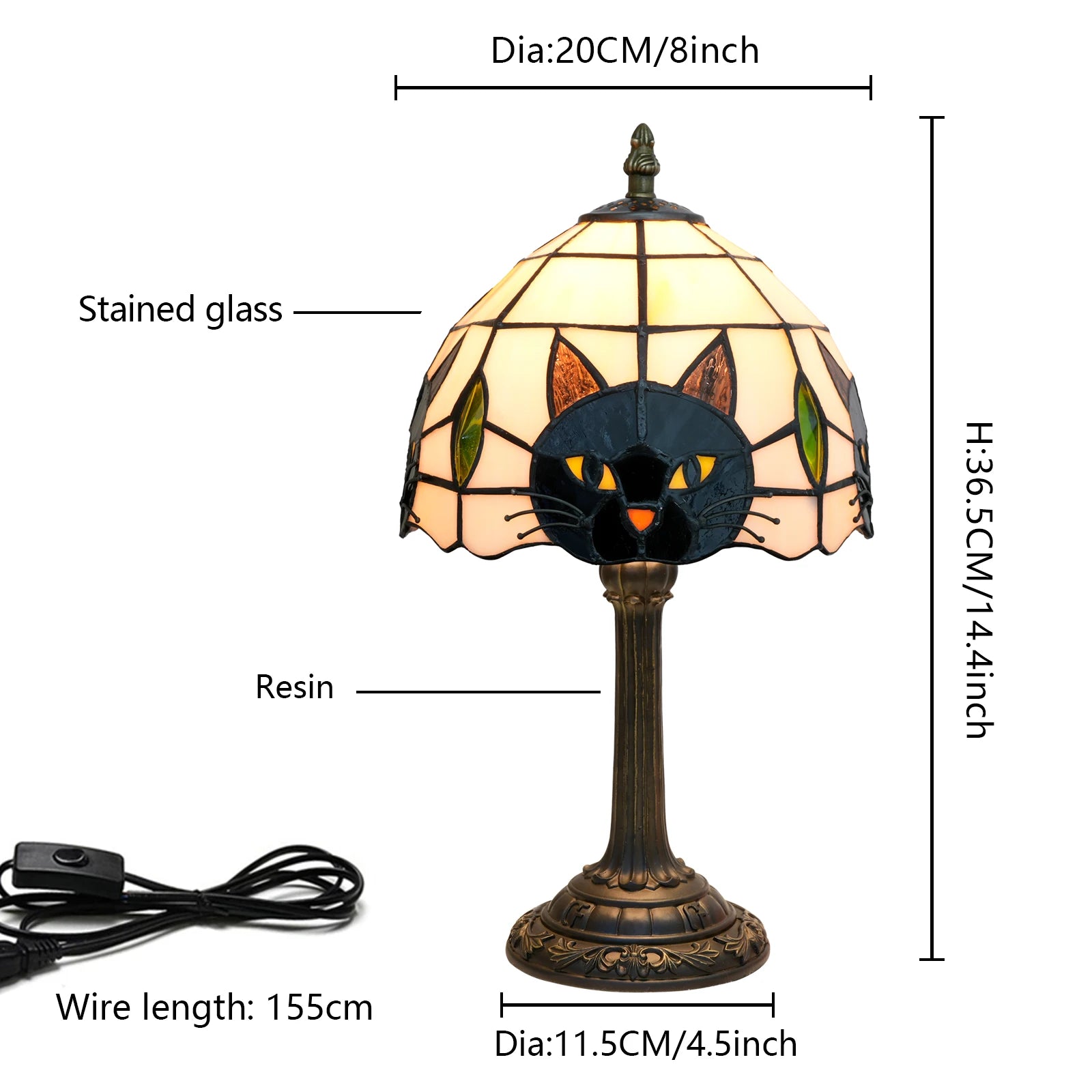 TiffanyCat Stained Glass Table Lamp — Vintage Cat Decor