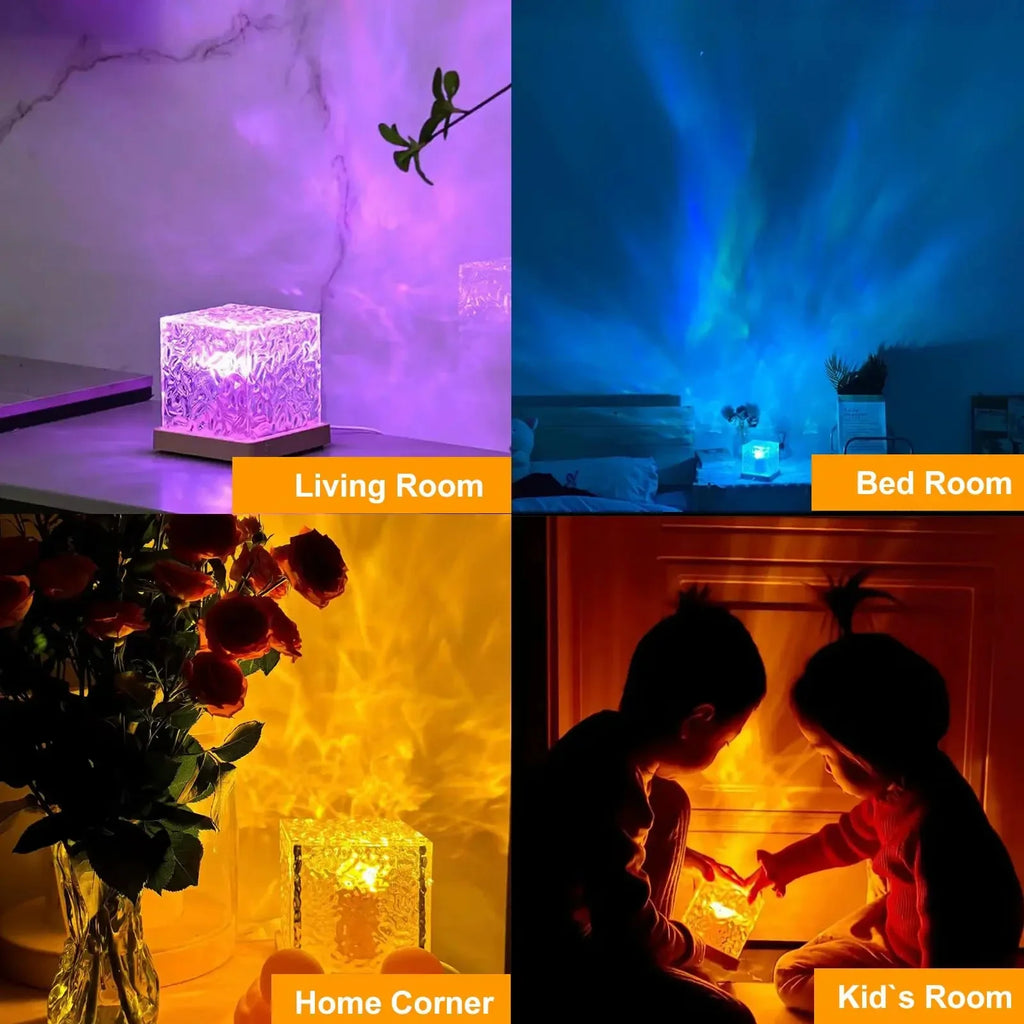 WaveGlow RGB Ocean Wave Projector Lamp — 16 Colors, Rotating, Rechargeable, Remote, USB-C