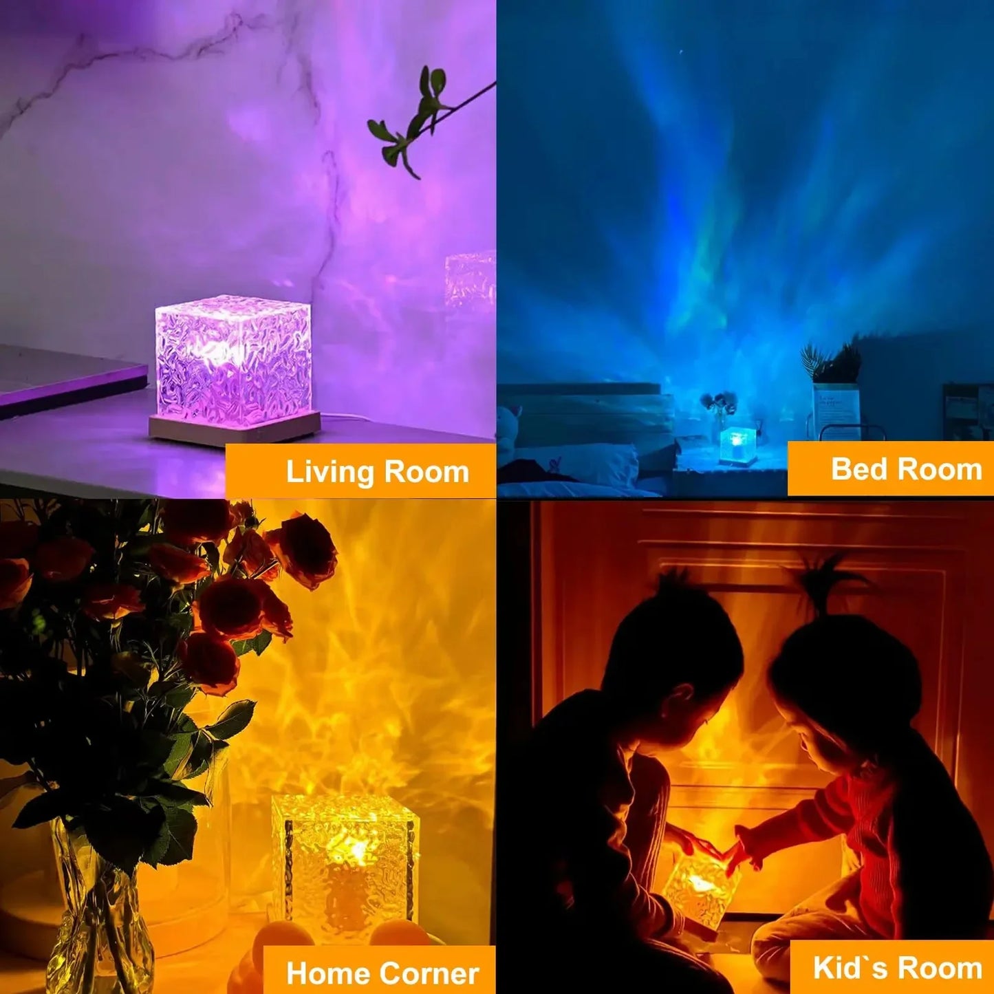 WaveGlow RGB Ocean Wave Projector Lamp — 16 Colors, Rotating, Rechargeable, Remote, USB-C