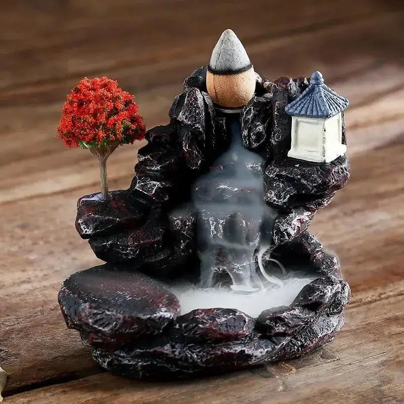 Backflow Incense Burner Waterfall, Smoke Fountain Incense Holder Home Decor, with Incense Cone Packs