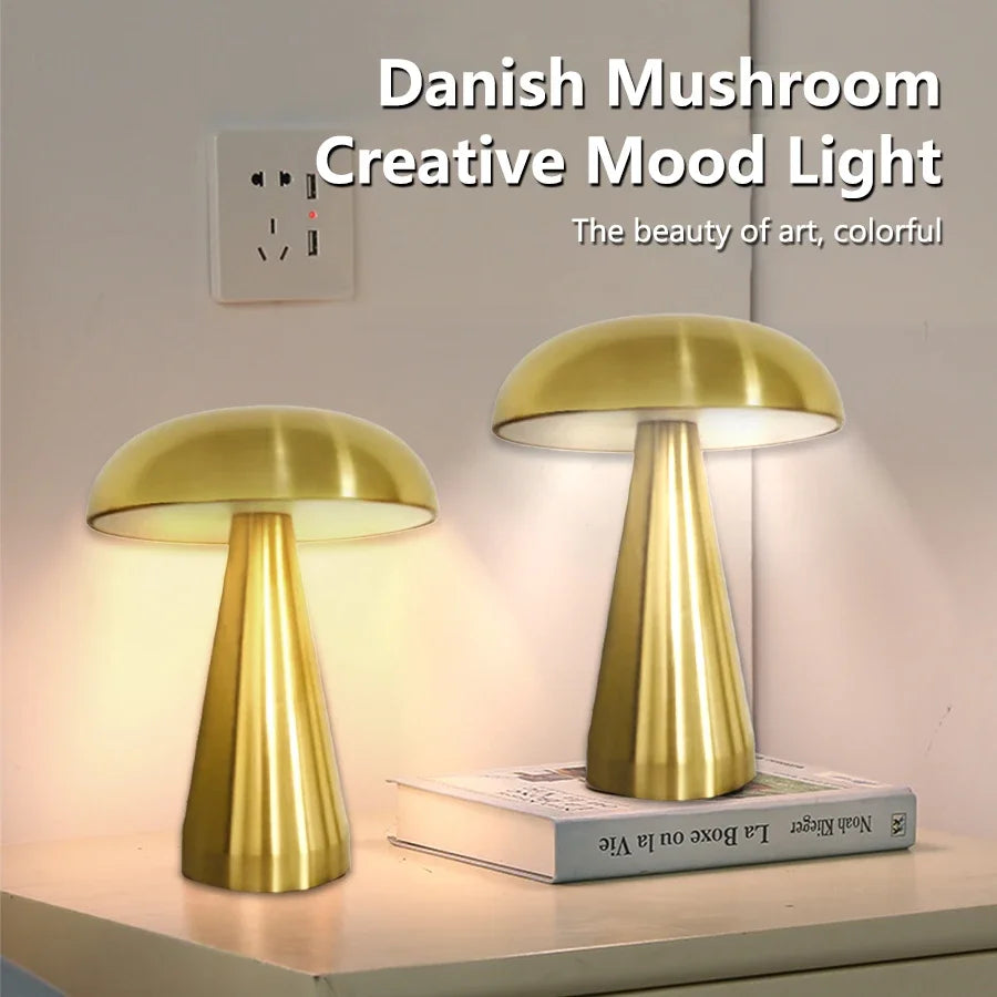 HushGlow — Metal Mushroom Touch Lamp