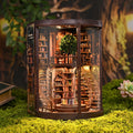 Book Nook Kit Wisdom Ring, DIY Miniature Diorama Bookshelf Insert with LED, Wooden 3D Puzzle