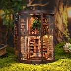 Book Nook Kit Wisdom Ring, DIY Miniature Diorama Bookshelf Insert with LED, Wooden 3D Puzzle