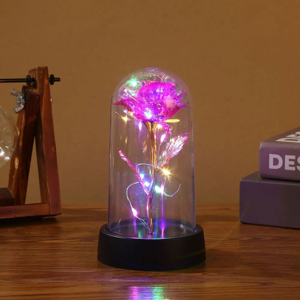 Rose in Glass Dome with LED Lights, Galaxy Rose Gift for Her, Valentine's Day, Anniversary