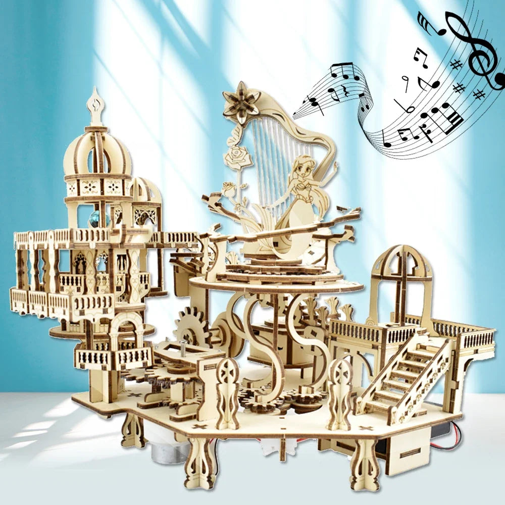 Mystery Island Music Box 3D Wooden Puzzle Kit with Light