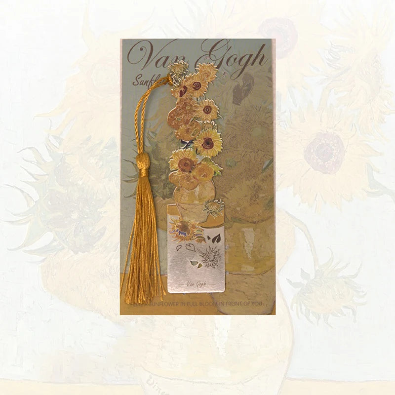 Famous Painting Metal Bookmark with Tassel, Brass Art Bookmark, Van Gogh Starry Night Sunflower, Gift