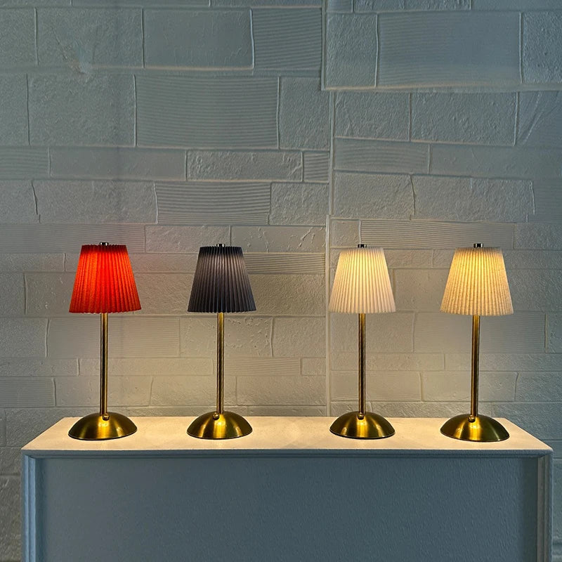 Cordless Table Lamp Rechargeable with Pleated Fabric Shade, Touch Dimmable LED Nightstand Lamp