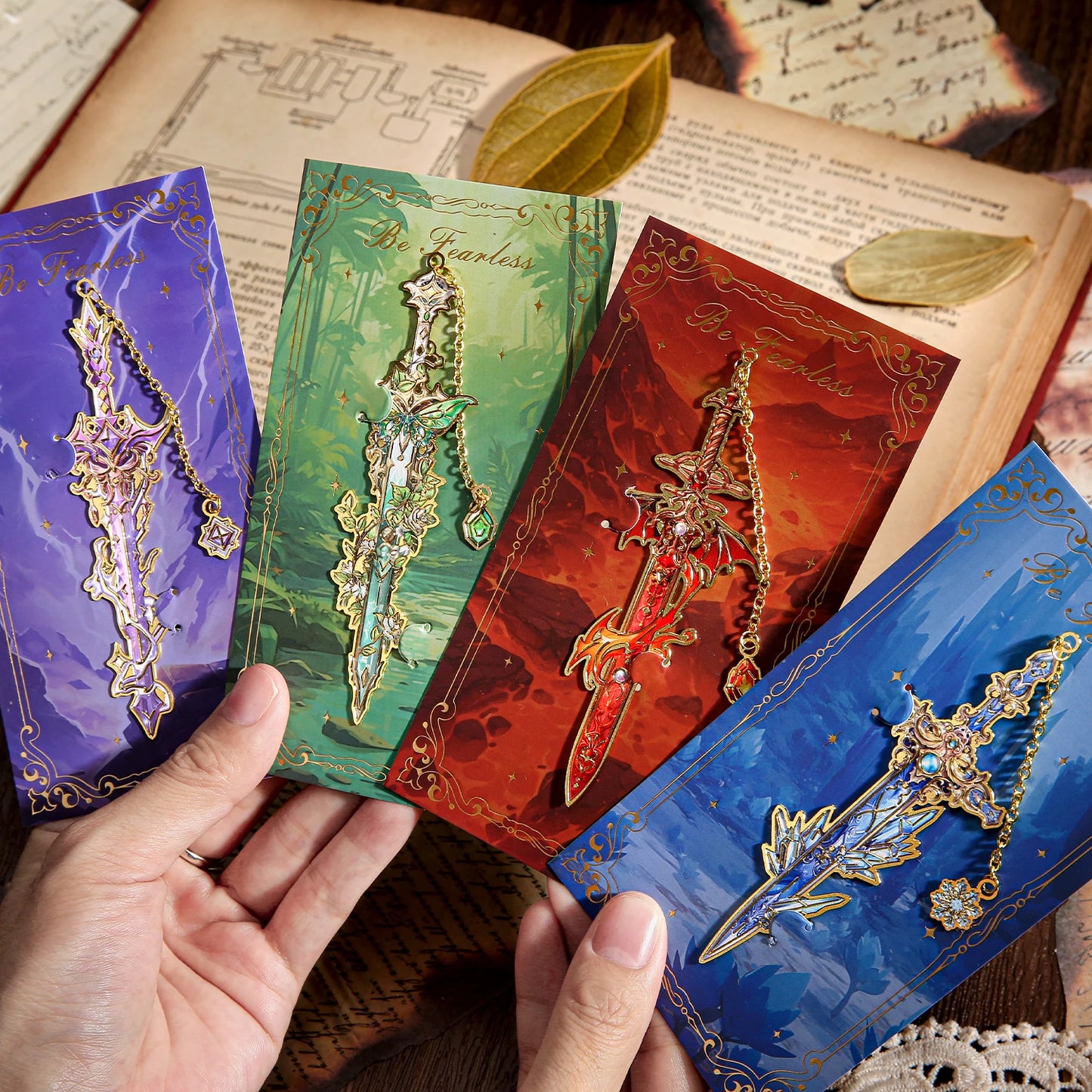 Fantasy Sword Bookmark Set — 4 Metal Bookmarks for Readers