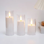 Flameless Candles with Remote and Timer, Set of 3 Clear Acrylic LED Pillar Candles, Flickering