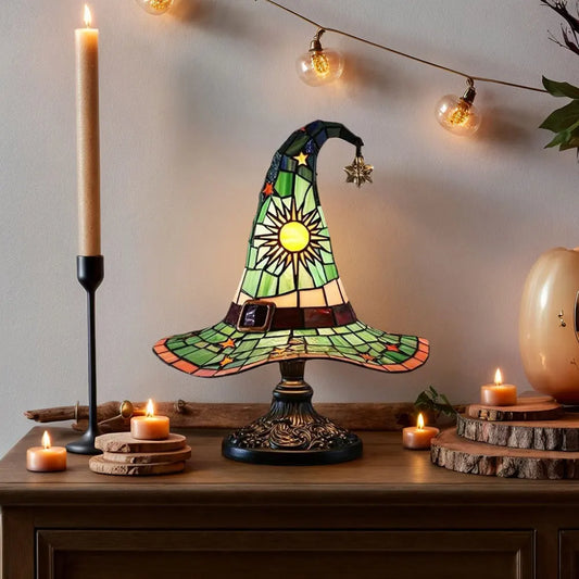 WitchHat Stained Glass Lamp — Mystical Tiffany-Style Decor