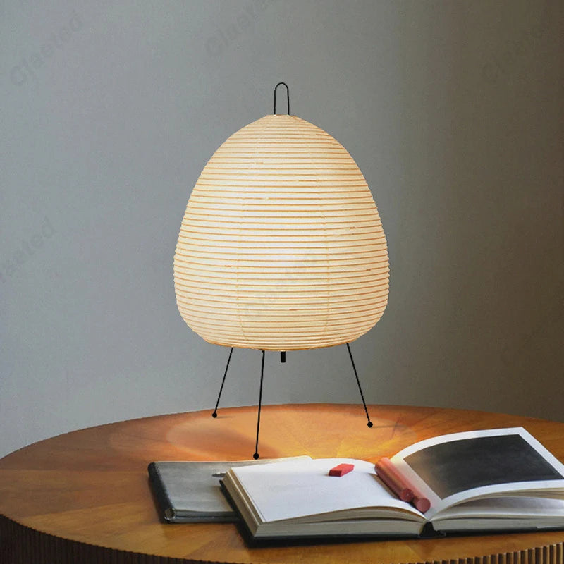 AkariGlow Japanese Rice Paper Table Lamp — E27 Tripod, Wabi-Sabi, Bedroom & Living Room