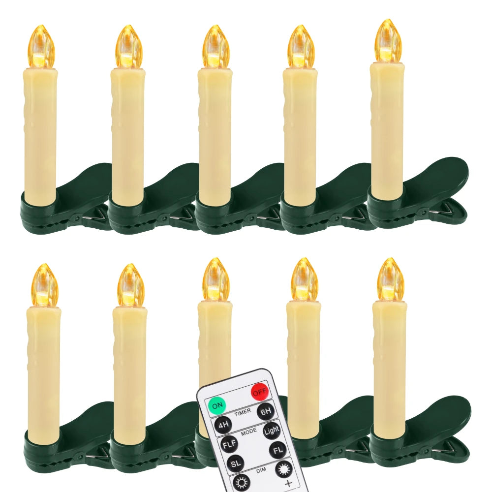 Clip On LED Candles for Christmas Tree with Remote and Timer, Flameless Mini Taper Candles, Scandinavian