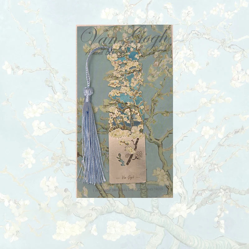 Famous Painting Metal Bookmark with Tassel, Brass Art Bookmark, Van Gogh Starry Night Sunflower, Gift