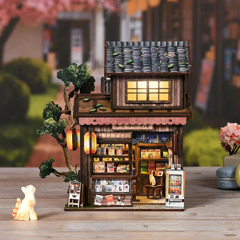 Kasuga Grocery Store DIY Miniature House Kit with LED Lights