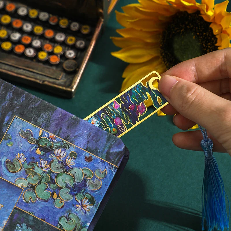 Metal Bookmark with Tassel, Retro Floral Painting Brass Bookmark, Van Gogh Monet Art, Gift for Readers