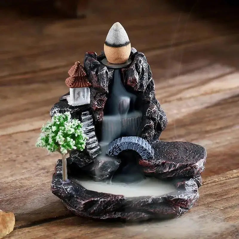 Backflow Incense Burner Waterfall, Smoke Fountain Incense Holder Home Decor, with Incense Cone Packs