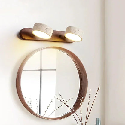 StoneBar Travertine Wall Light — Wood & Stone LED Vanity Bar, 2/3/4 Heads, Wabi-Sabi