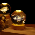 Crystal Ball Night Light 2.4 inch, 3D Galaxy Moon Saturn Lamp with Wood Base, Warm 3000K, Gift