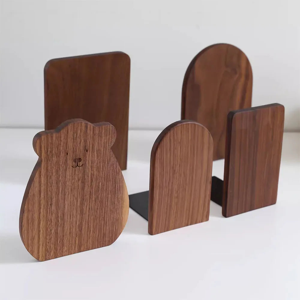 Wooden Bookends Decorative, Natural Wood Book Ends for Shelves and Desk, Book Organizer