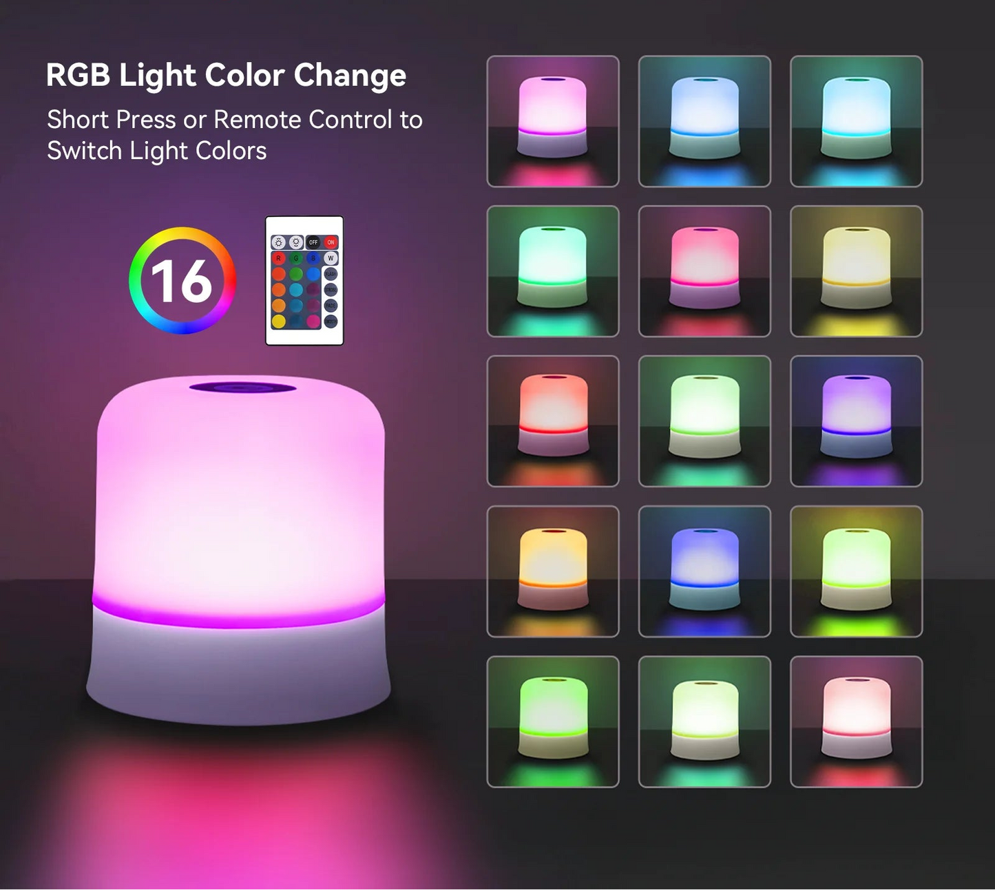 TouchGlow — Rechargeable LED Night Light with Remote,Compact Table Lamp, Dimmable, USB-C