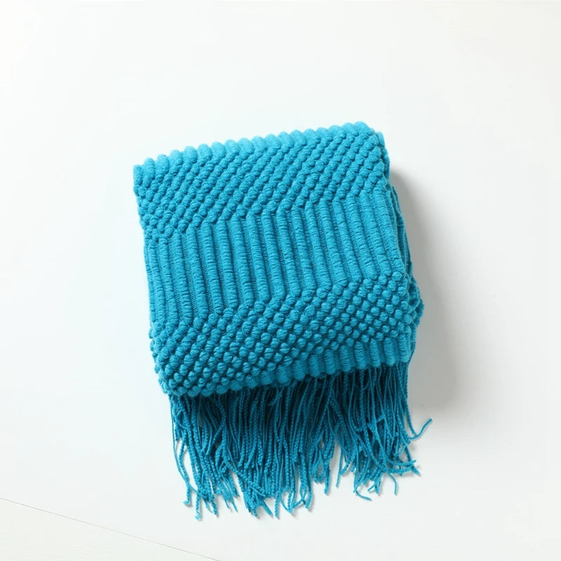 Knit Throw Blanket with Tassels, Chunky Farmhouse Throw for Couch and Bed, Soft Acrylic, 50x68 in