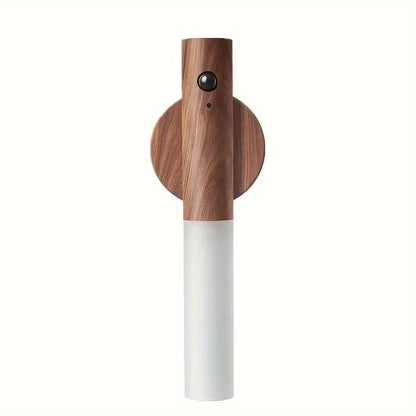 WoodGlow Motion Sensor Wall Light — Rechargeable, Magnetic, Dimmable Warm White, Wood Look