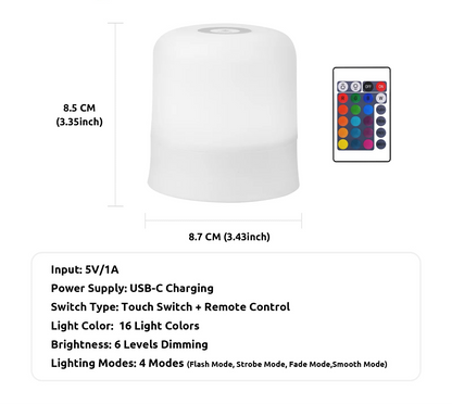 TouchGlow — Rechargeable LED Night Light with Remote,Compact Table Lamp, Dimmable, USB-C