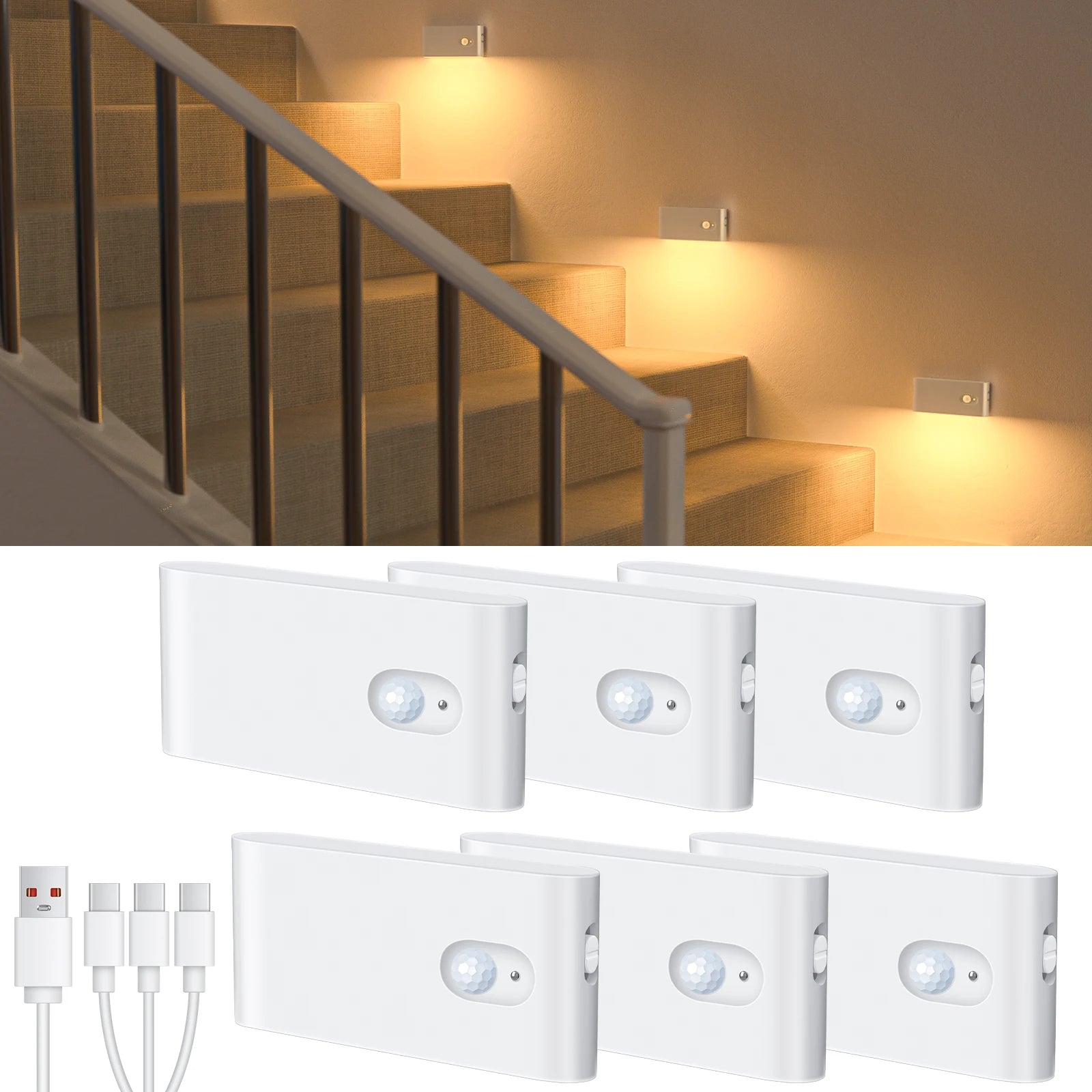 WarmSense Motion Sensor Night Light — Warm White 2700K, Rechargeable, Magnetic Mount, USB-C