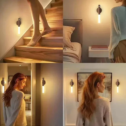 WoodGlow Motion Sensor Wall Light — Rechargeable, Magnetic, Dimmable Warm White, Wood Look