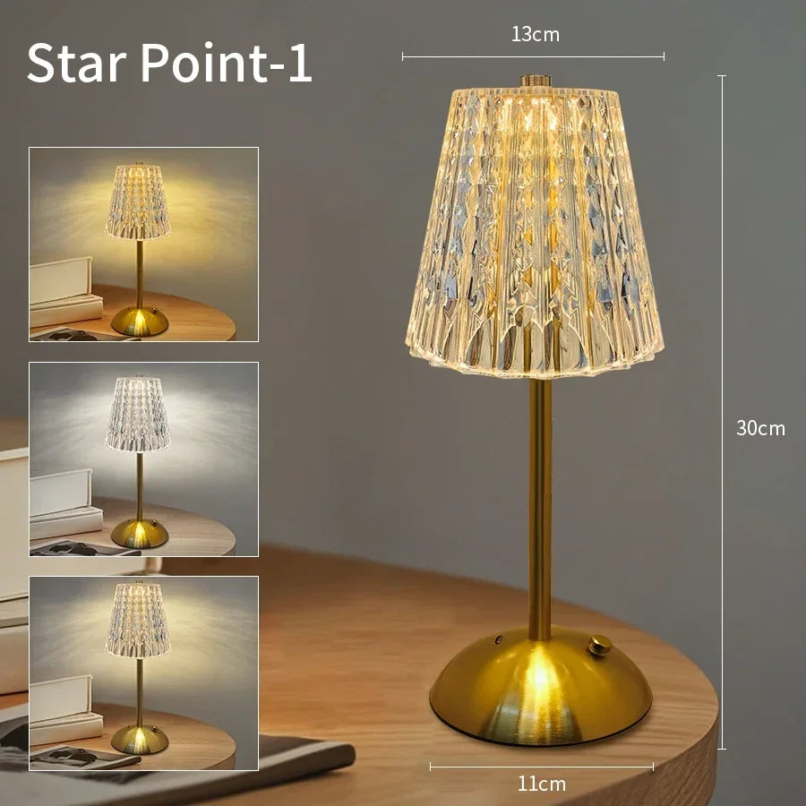 StarGlow Crystal Cordless Table Lamp — Touch Dimmer
