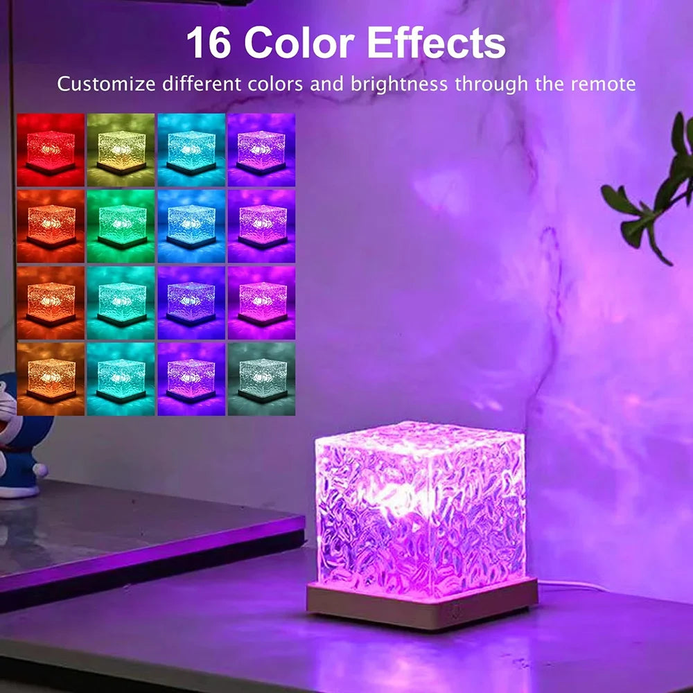 WaveGlow RGB Ocean Wave Projector Lamp — 16 Colors, Rotating, Rechargeable, Remote, USB-C