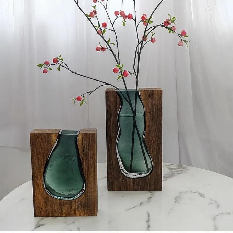 Wooden Glass Floral Vase