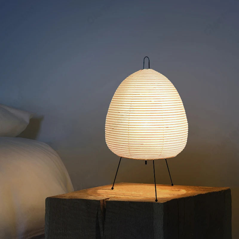 AkariGlow Japanese Rice Paper Table Lamp — E27 Tripod, Wabi-Sabi, Bedroom & Living Room