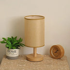 LinenGlow — Minimalist Bedside Lamp with Wood Base