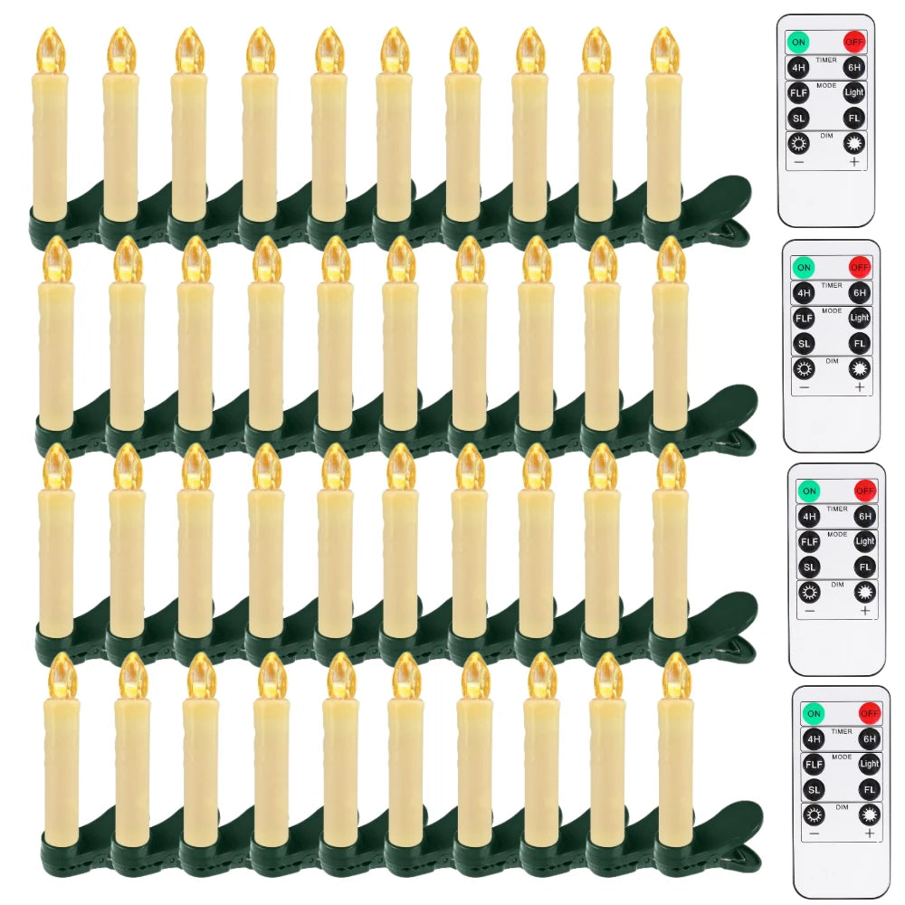Clip On LED Candles for Christmas Tree with Remote and Timer, Flameless Mini Taper Candles, Scandinavian
