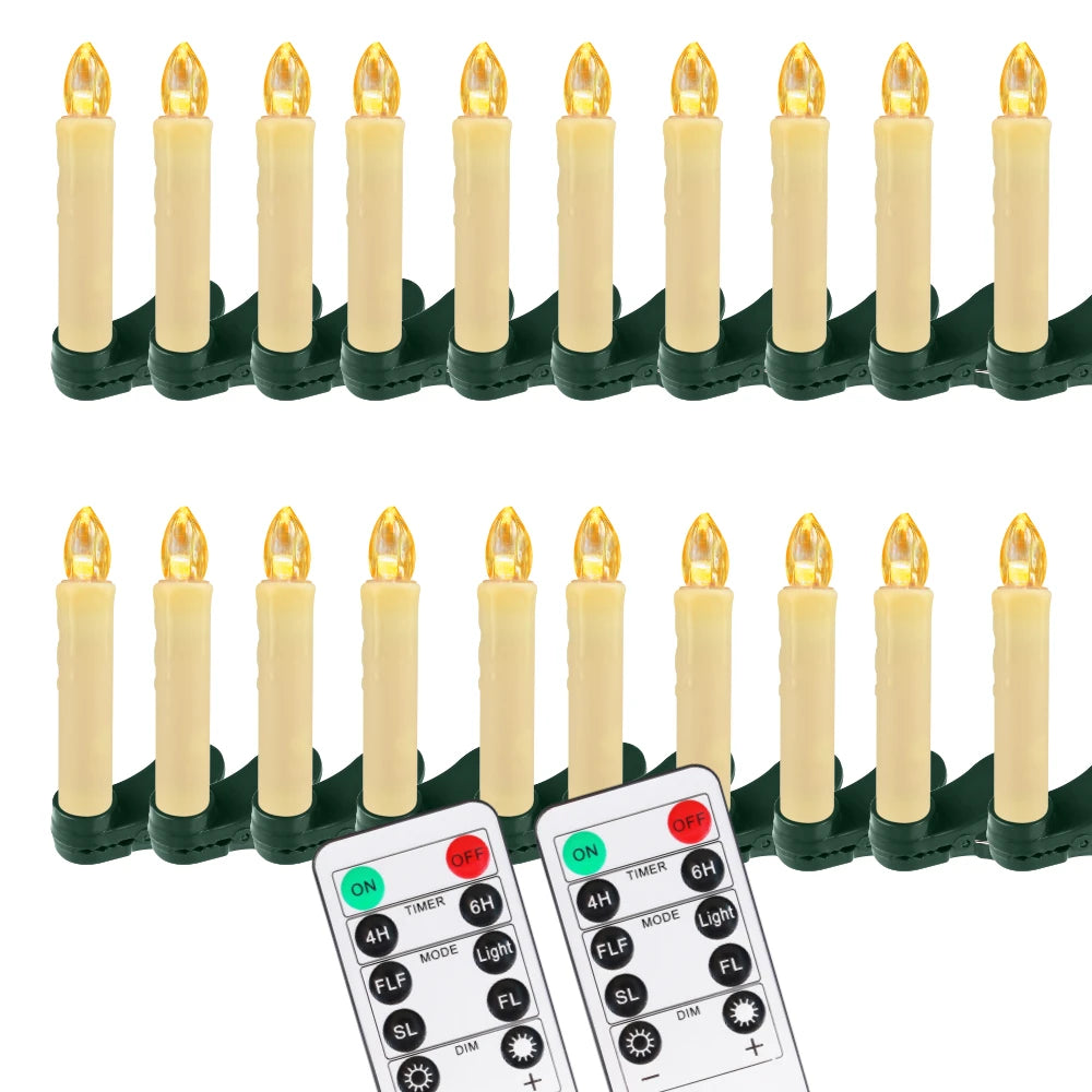 Clip On LED Candles for Christmas Tree with Remote and Timer, Flameless Mini Taper Candles, Scandinavian
